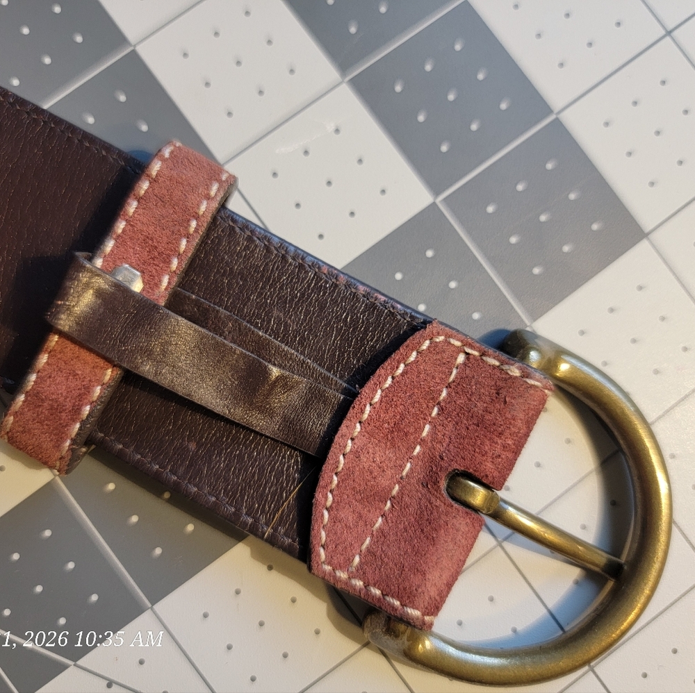 Coach Burgundy Suede Belt with Brass Buckle - Picture 6 of 11